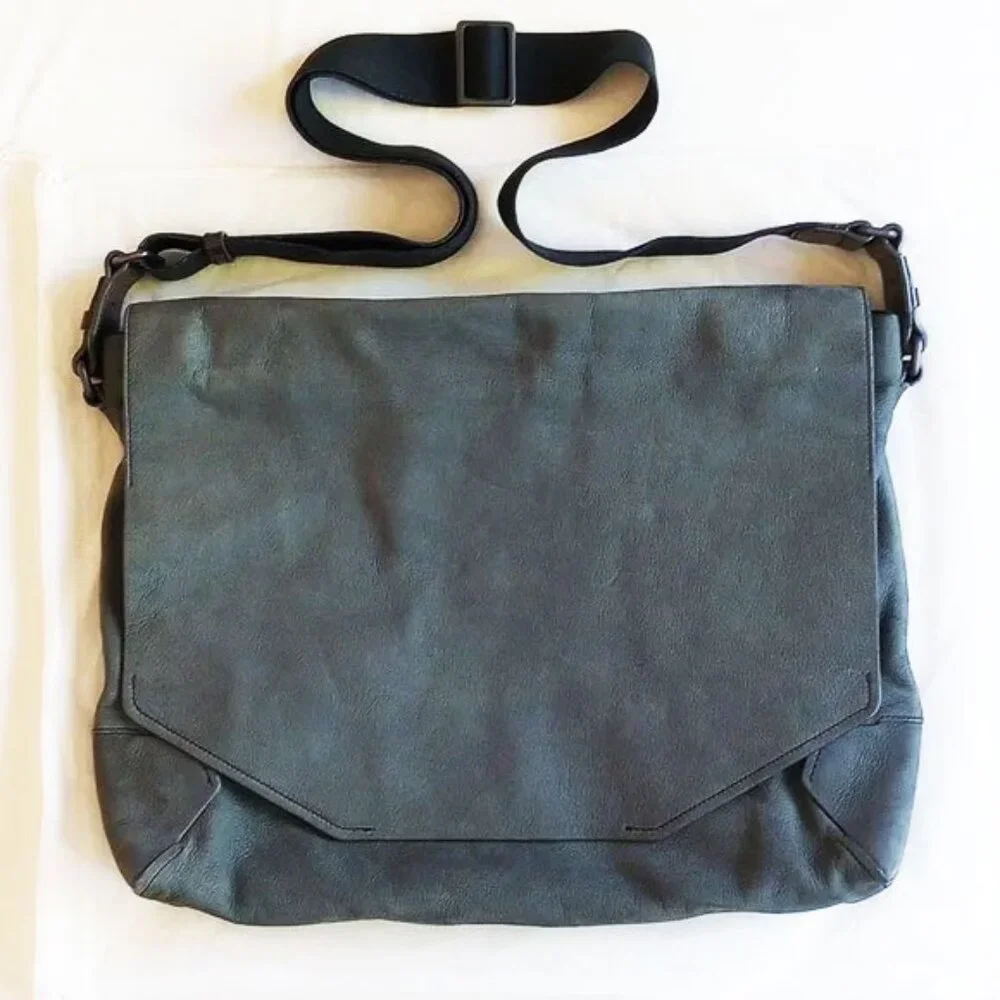 Lanvin Messenger Bag Gray Suede Leather Satchel Flap Sartorial Envelope